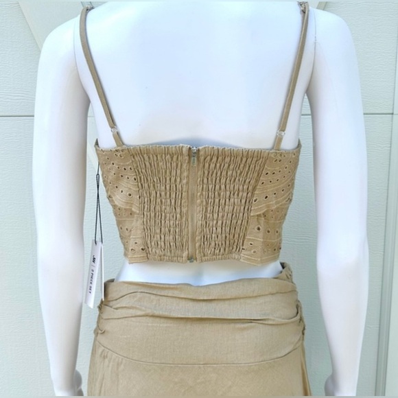 NWT Jason Tan Linen Blend Crochet Eyelet Boho Bohemian Vacation Crop Top Blouse - Picture 8 of 8